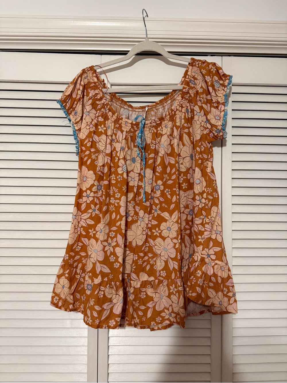 Free people Peasant Top - Rust with Blue Trim